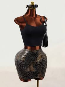 Mistrie Women's Fashion Animal Print Slim Fit Skirt - Gold - View 5