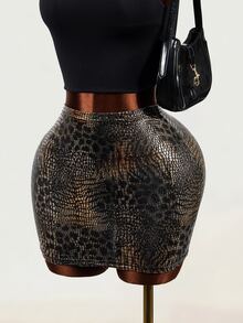 Mistrie Women's Fashion Animal Print Slim Fit Skirt - Gold - View 1