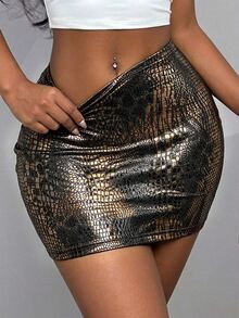 Mistrie Women's Fashion Animal Print Slim Fit Skirt - Gold - View 2