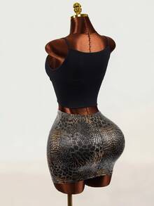 Mistrie Women's Fashion Animal Print Slim Fit Skirt - Gold - View 3