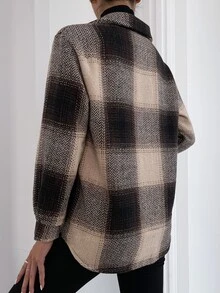 EMERY ROSE Abrigo con estampado de cuadros con bolsillo con solapa - Café integral - Ver 2