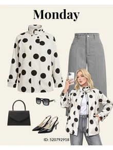 Easowa Curve Plus Size Women's White Print Raglan Long Sleeve Casual Elegant Jacket Autumn Formal Fall Evening Formal Teacher Morning Formal Evening - Black and White - View 8