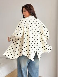 SHEIN CURVE+ Women's Plus Size Fashion Casual 1960s 1920 Vintage Denim Polka Dot Shirt Going Out Evening Black And White - Black and White - View 2