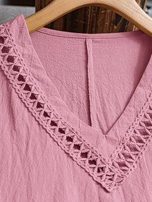 Rusticease Plus Size Women's Summer Boho Casual Bohemian Vacation Holiday Dress,Dusty Pink Solid Color V-Neck Short Sleeve Long Dresses,Spring Break Outfits - Pink - View 4
