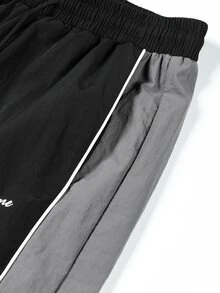 STEELVANCE 男士休閒字母印花抽繩腰運動長褲 - 黑色 - 查看 6