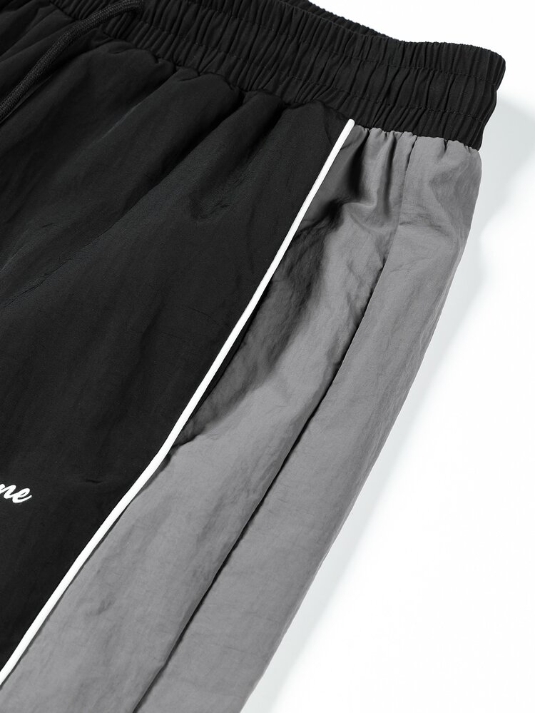 STEELVANCE Men's Casual Letter Print Drawstring Waist Sports Long Pants - Black - View 6