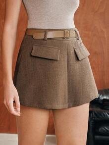 Anewsta Women's Solid Color Casual Versatile Daily Shorts - Coffee Brown - View 3