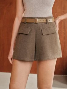 Anewsta Women's Solid Color Casual Versatile Daily Shorts - Coffee Brown - View 1
