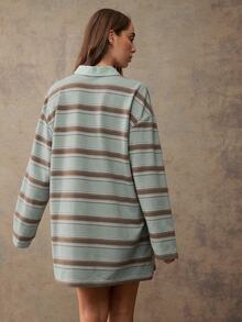 WESTFADE Striped Long Sleeve Mini Polo Dress, Fall, Autumn, Western, Country, Cowgirl Outfits For Women, Winter, Rodeo, Back To School, Blue, Cute - Baby Blue - View 2