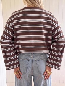 SHEIN EZwear 女款長袖復古條紋上衣/T恤，優雅風格，適合日常通勤、聚會、外出、約會、度假及各種場合（如聖誕節、新年、感恩節、派對、婚禮、海灘、畢業典禮、情人節等），涵蓋春夏秋冬四季，大尺碼T恤 - 彩色 - 查看 2