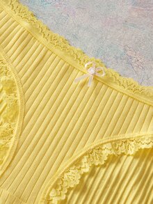 Elorette 7件組粉色多色蕾絲拼接高彈性針織紋理舒適日常大尺碼內褲 - 彩色 - 查看 5