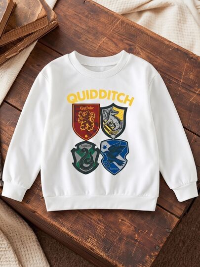 PrepCrw HARRY POTTER X SHEIN Kids Young Boys Casual Daily Comfortable Knitted Long Sleeve Thick Autumn Sweatshirt Suitable For Summer