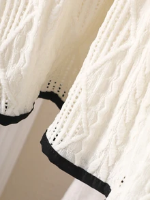 SHEIN 2件組女嬰針織毛衣洋裝，甜美黑白蝴蝶結刺繡、華夫格菱格紋針織、長袖領口設計，適合假日派對與秋季時尚穿搭 - 黑與白 - 查看 9