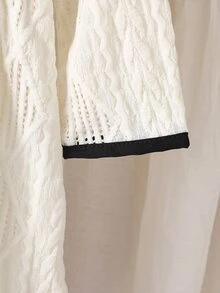 SHEIN 2件組女嬰針織毛衣洋裝，甜美黑白蝴蝶結刺繡、華夫格菱格紋針織、長袖領口設計，適合假日派對與秋季時尚穿搭 - 黑與白 - 查看 6