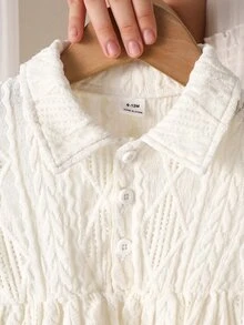 SHEIN 2件組女嬰針織毛衣洋裝，甜美黑白蝴蝶結刺繡、華夫格菱格紋針織、長袖領口設計，適合假日派對與秋季時尚穿搭 - 黑與白 - 查看 10