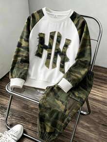 Boys' Regular Shoulder Round Neck Long Sleeve Sweatshirt And Cuffed Cargo Pants - Multicolor - View 3
