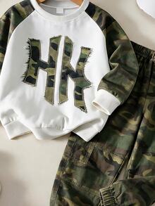 Boys' Regular Shoulder Round Neck Long Sleeve Sweatshirt And Cuffed Cargo Pants - Multicolor - View 5