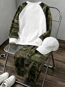 Boys' Regular Shoulder Round Neck Long Sleeve Sweatshirt And Cuffed Cargo Pants - Multicolor - View 2