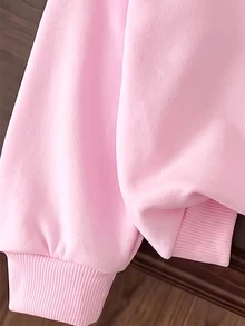 SHEIN 女童休閒蝴蝶結印花運動外套，Y2K風格，返校季，秋冬休閒，女童休閒，校園風，長袖上衣，運動外套 - 粉色 - 查看 6