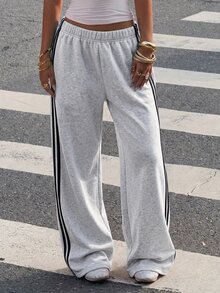 SHEIN Tween Girl Casual Fashion Grey Knit Wide Leg Lounge Pants - Grey - View 4
