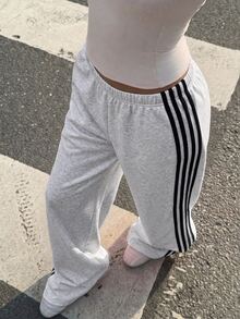 SHEIN Tween Girl Casual Fashion Grey Knit Wide Leg Lounge Pants - Grey - View 5