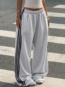 SHEIN Tween Girl Casual Fashion Grey Knit Wide Leg Lounge Pants - Grey - View 1