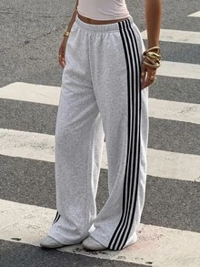 SHEIN Tween Girl Casual Fashion Grey Knit Wide Leg Lounge Pants - Grey - View 3