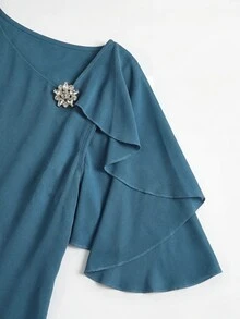Miaspire Elegant lyxig klassisk midiklänning med volanglager, flödande chiffong i gråblå, rund hals, figursydd, för bröllöpsgäst, fest, jul, höst och vinter - Blågrön - Visa 4