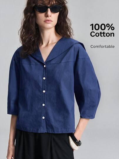 Ontre Camisa de mujer de tela premium cómoda con ajuste ceñido y holgado, hombros caídos, mangas tres cuartos tipo capullo, silueta con tapeta delantera, versátil para todas las estaciones, estilo moderno urbano, business casual, ropa de oficina, discreta, estilo old money elegante y sofisticado, ideal para ir al trabajo, alta calidad, atuendo de aeropuerto, intelectual, grácil, estilo old money, ropa de crucero, atuendo de invitada de boda, minimalista, edición especial