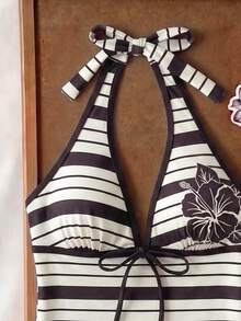 Elavelle Women's Spring/Summer Random Print Spaghetti Strap Bow Tank Top Bikini Top - Multicolor - View 4