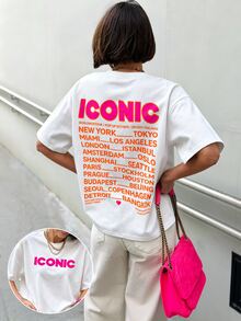 Resyla Women's Winter T-Shirt, Printed With Classic City Name Letter Patterns On Both Front And Back, Casual Wear - White - View 6