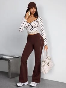 Dewbera Dewbera Women's Polka Dot Casual Daily Long Sleeve Sports T-Shirt - Apricot - View 1