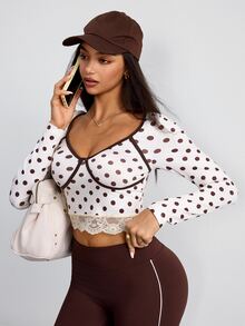 Dewbera Dewbera Women's Polka Dot Casual Daily Long Sleeve Sports T-Shirt - Apricot - View 4