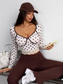 Dewbera Dewbera Women's Polka Dot Casual Daily Long Sleeve Sports T-Shirt - Apricot - View 6