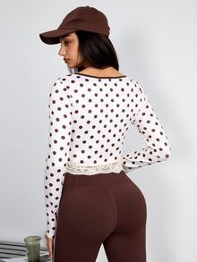 Dewbera Dewbera Women's Polka Dot Casual Daily Long Sleeve Sports T-Shirt - Apricot - View 3