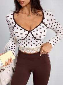 Dewbera Dewbera Women's Polka Dot Casual Daily Long Sleeve Sports T-Shirt - Apricot - View 5