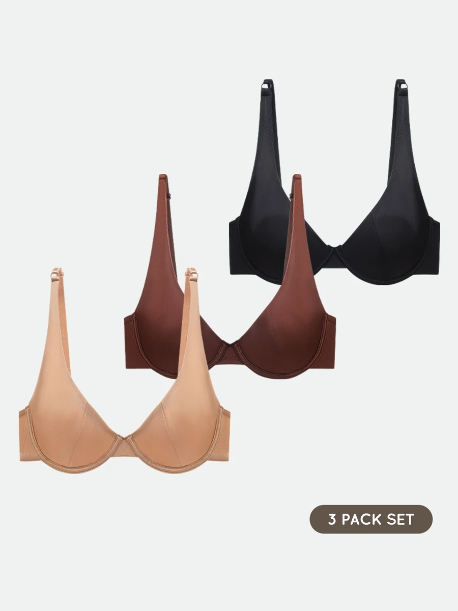 SHAPORA 3pcs Bra Premium Apricot Underwire Push-Up dengan Pengait Ganda dan Desain Samping yang Merata untuk Wanita - MultiWarna - View 1