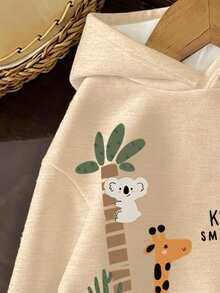 CARTOON ANIMALS, ZOO, Baby Boy Casual Minimalist Loose Comfortable Soft Knit Hooded Pullover Sweatshirt Suitable For Autumn/Winter - White - View 5