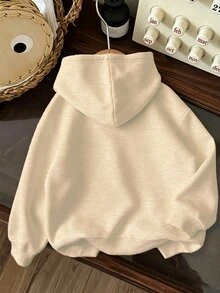 CARTOON ANIMALS, ZOO, Baby Boy Casual Minimalist Loose Comfortable Soft Knit Hooded Pullover Sweatshirt Suitable For Autumn/Winter - White - View 4