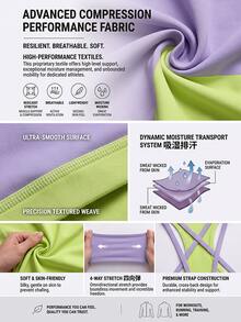 Powerista Bra Olahraga Wanita Penopang Tinggi untuk Semua Musim, Perpaduan Warna Ungu dan Hijau dengan Tali Silang di Belakang dan Desain Dua Warna untuk Olahraga Aktif - Purple - View 3