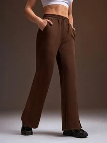 Powerista Celana Sweatpants Wanita Model Longgar dengan Bagian Bawah Mengembang, Cocok untuk Semua Musim, Dilengkapi Tali Serut di Pinggang, Terbuat dari Kain Ringan dan Bernapas, untuk Pemakaian Sehari-hari - Coklat - View 5