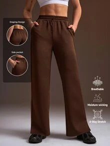 Powerista Celana Sweatpants Wanita Model Longgar dengan Bagian Bawah Mengembang, Cocok untuk Semua Musim, Dilengkapi Tali Serut di Pinggang, Terbuat dari Kain Ringan dan Bernapas, untuk Pemakaian Sehari-hari - Coklat - View 1
