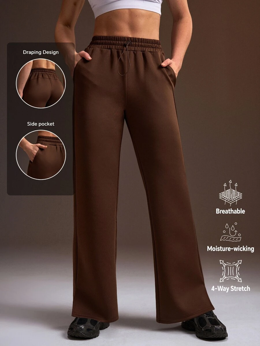 Powerista Celana Sweatpants Wanita Model Longgar dengan Bagian Bawah Mengembang, Cocok untuk Semua Musim, Dilengkapi Tali Serut di Pinggang, Terbuat dari Kain Ringan dan Bernapas, untuk Pemakaian Sehari-hari - Coklat - View 1