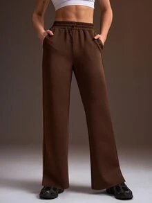 Powerista Celana Sweatpants Wanita Model Longgar dengan Bagian Bawah Mengembang, Cocok untuk Semua Musim, Dilengkapi Tali Serut di Pinggang, Terbuat dari Kain Ringan dan Bernapas, untuk Pemakaian Sehari-hari - Coklat - View 4
