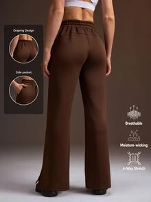 Powerista Celana Sweatpants Wanita Model Longgar dengan Bagian Bawah Mengembang, Cocok untuk Semua Musim, Dilengkapi Tali Serut di Pinggang, Terbuat dari Kain Ringan dan Bernapas, untuk Pemakaian Sehari-hari - Coklat - View 2