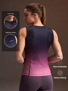 Powerista Atasan Sepeda Tanpa Lengan Motif Gradien Wanita Warna Pink, Desain Geometris Gradien Reflektif, Bernapas, Ringan, Kering dan Nyaman untuk Olahraga. - Purple - View 2