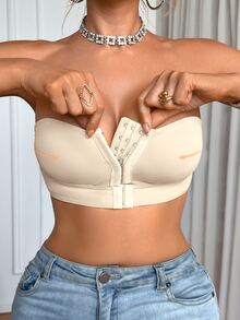SHEIN Upgraded Front Closure Padded Push Up Bra For Women, Easy To Wear - Apricot - View 2