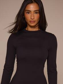MUSERA ESSENTIALS Fitted Long Sleeve Soft Touch Mini Short Playsuit Classy Basic Sexy  Soft Touch Basics Spring Summer Elegant Vacation Holiday Festival Casual - Black - View 5