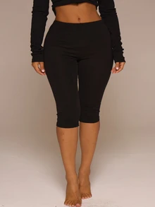 MUSERA ESSENTIALS Celana Capri Legging Pinggang Elastis Lembut untuk Musim Semi, Musim Panas, Liburan, Sehari-hari, Pakaian Dasar Sederhana yang Penting - Hitam - View 2