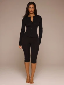 MUSERA ESSENTIALS Celana Capri Legging Pinggang Elastis Lembut untuk Musim Semi, Musim Panas, Liburan, Sehari-hari, Pakaian Dasar Sederhana yang Penting - Hitam - View 1